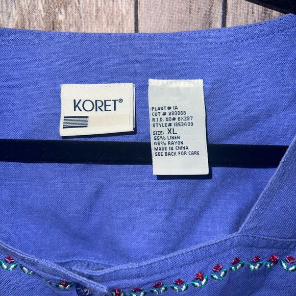 Vintage Koret purple embroidered button front linen blend top, size XL - Picture 4 of 8